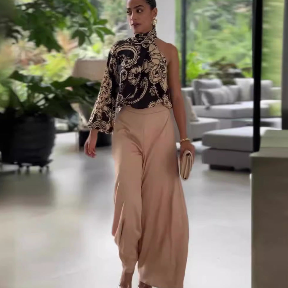 Sleeveless One Sleeve Wide Leg Set