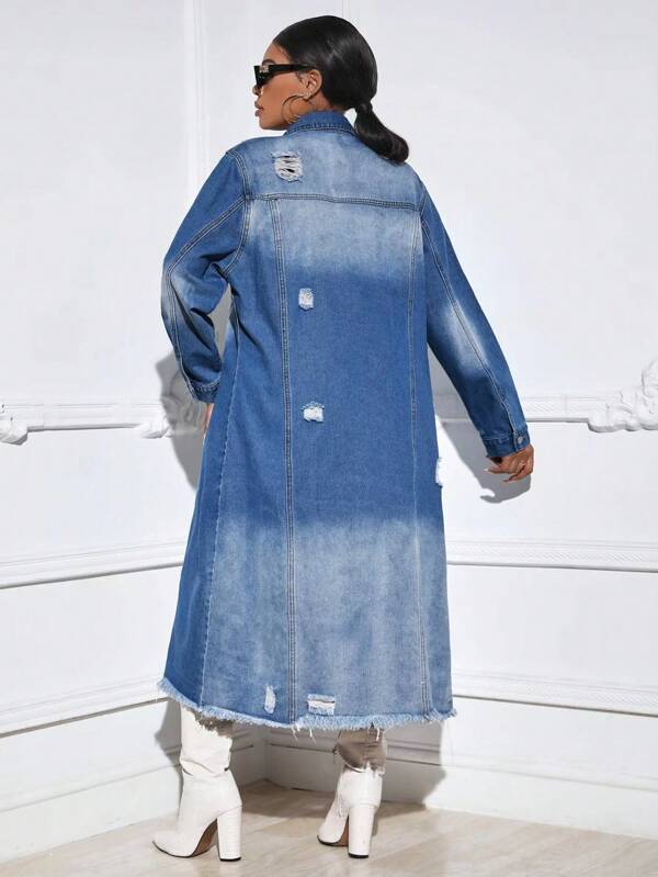 Ripped Long Sleeves Trench Denim
