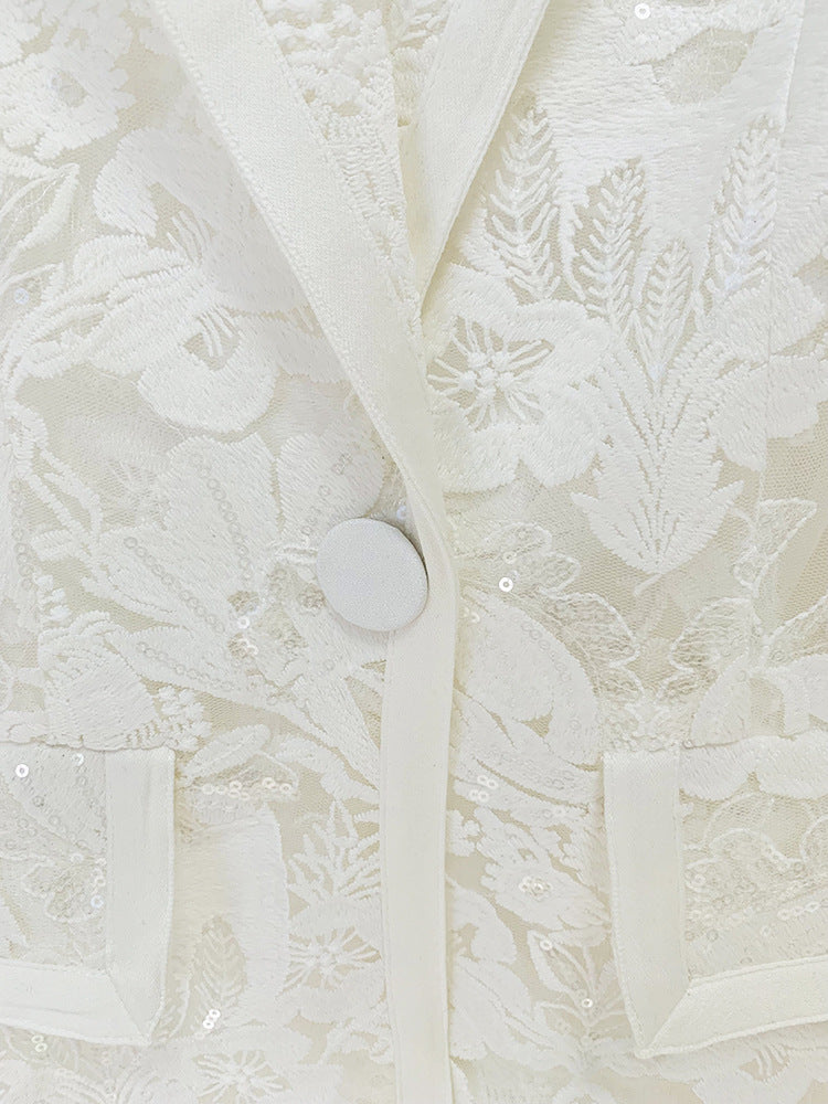 Two Piece Mesh Embroidery Blazer Suit