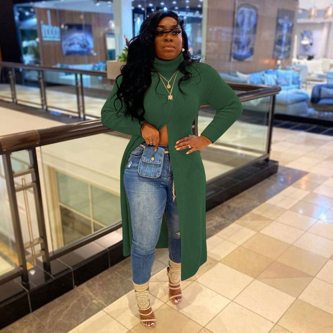 Pullover Neck Split Sweater Dress