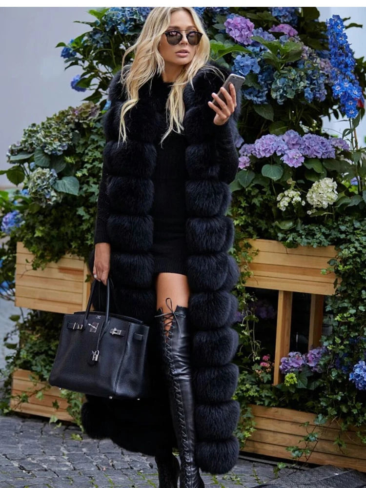 Long Faux Fox Fur Vest Jacket