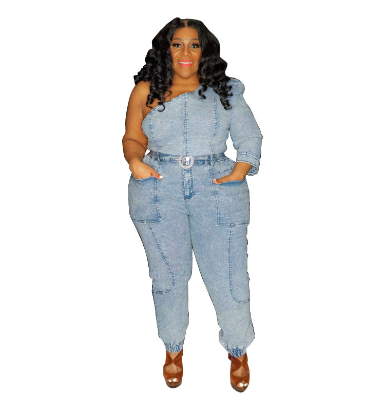 Single Sleeve Denim Jumpsuit