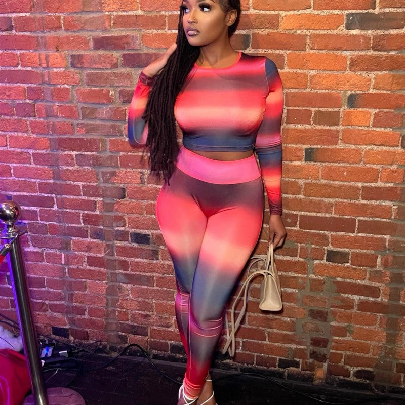 Round Neck Long Sleeved Printed Suit