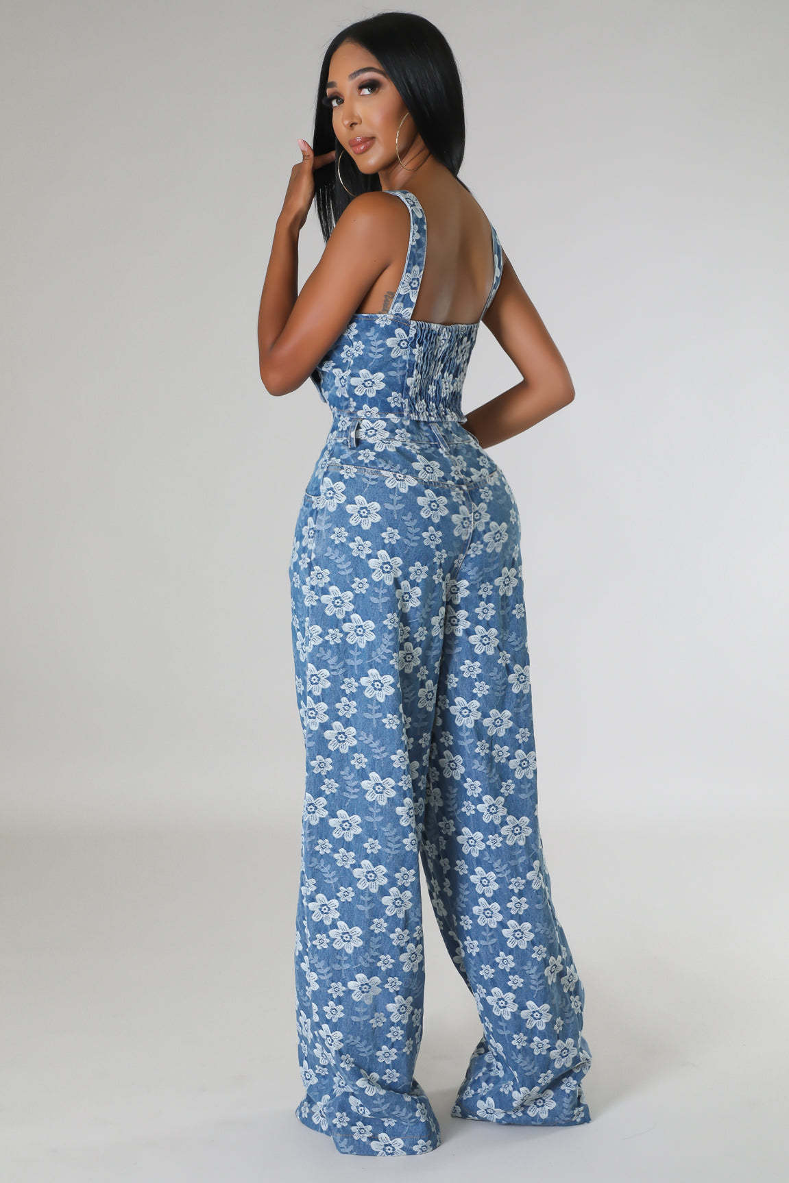 Flowered Wrapped Wide Leg Pants Suit