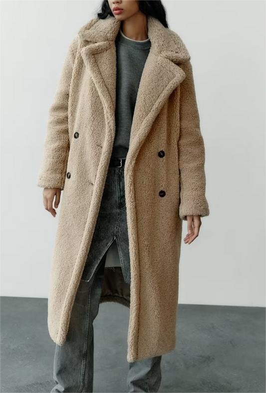 Mid Length Lamb Wool Long Overcoat