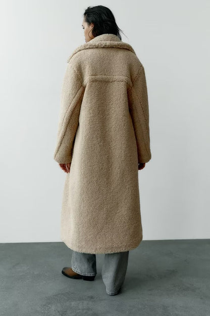 Mid Length Lamb Wool Long Overcoat