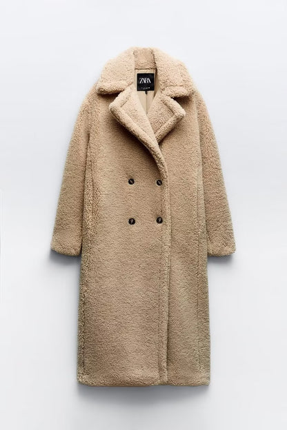 Mid Length Lamb Wool Long Overcoat