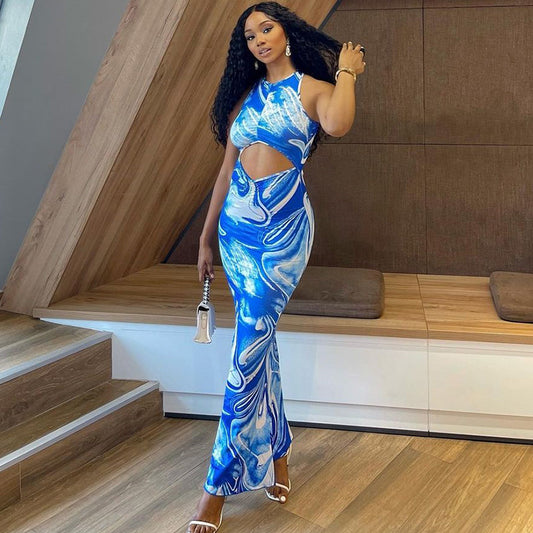 Round Neck Tight Fitting Cut Out Dress