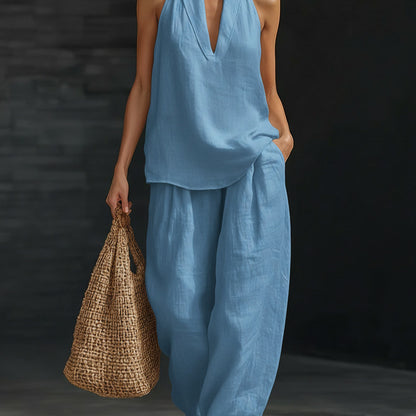V neck Halter Casual Two Piece Sets