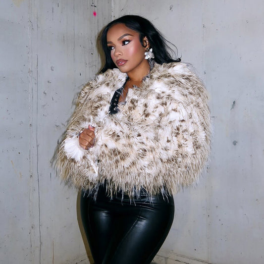 Cardigan Leopard Print Fur Collared Long Sleeve