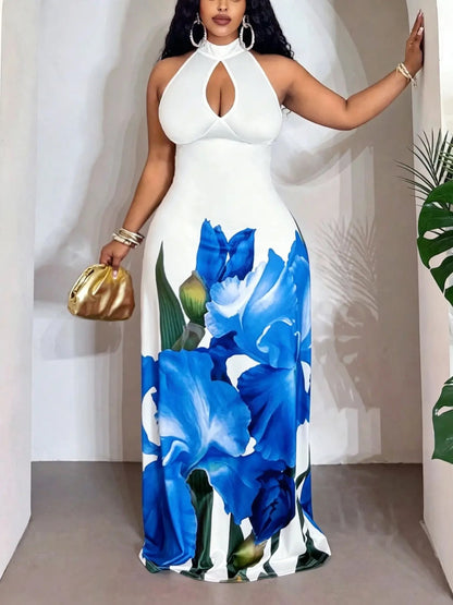 Luxe Curve Halter Hollow Cutout out Sexy Waist Trimming Sheath Dress