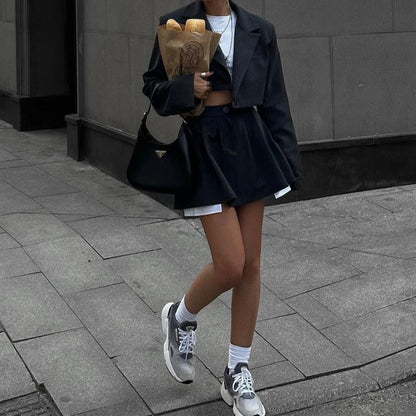 Autumn Faux High Waist Skirt Suit