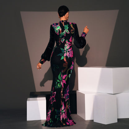 Sequin Bloom Cut-Out Dress