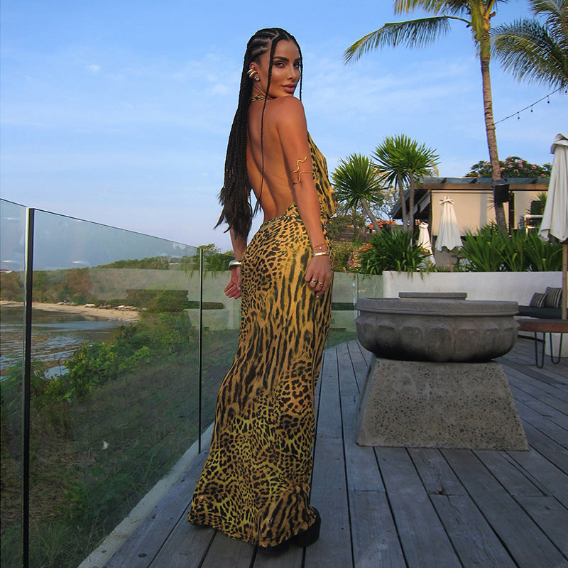 Slim Fit Backless Leopard Vaca Wear
