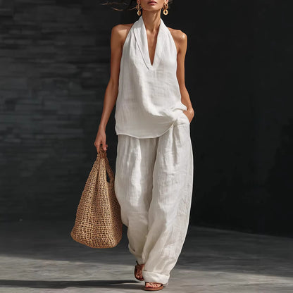 V neck Halter Casual Two Piece Sets