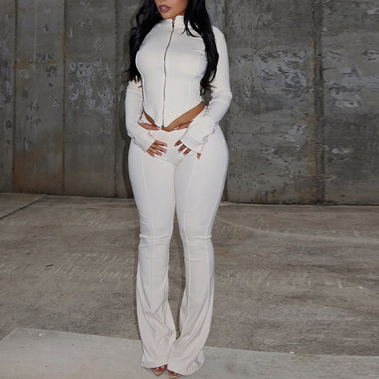 Cropped Pleated Long Sleeve Two Piece Set Trousers