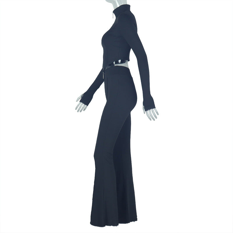 Cropped Pleated Long Sleeve Two Piece Set Trousers