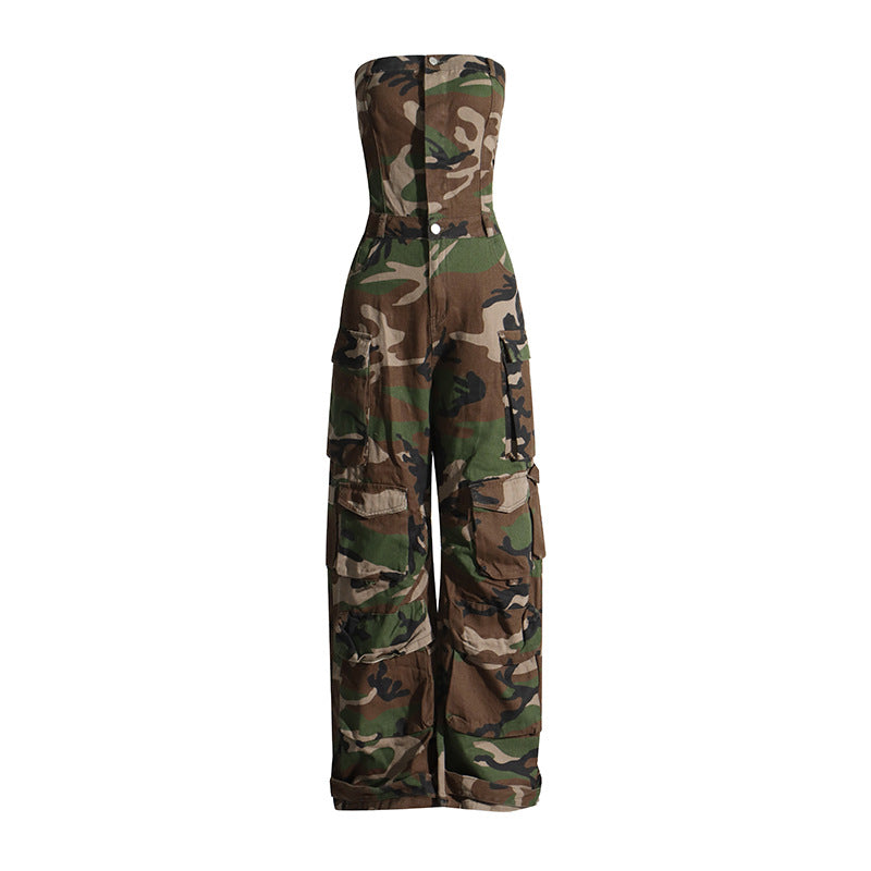 Camo Bandeau Slim Fit Jumpsuit