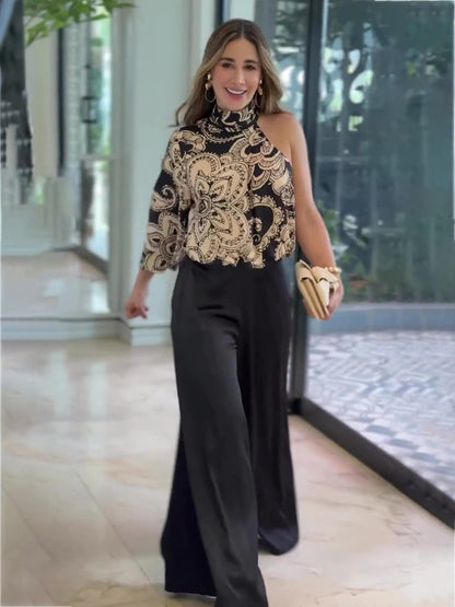 Sleeveless One Sleeve Wide Leg Set