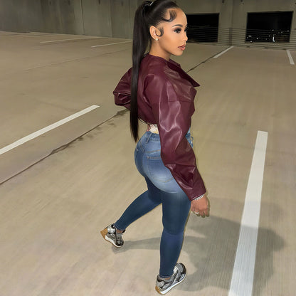 Cropped Faux Leather Jacket