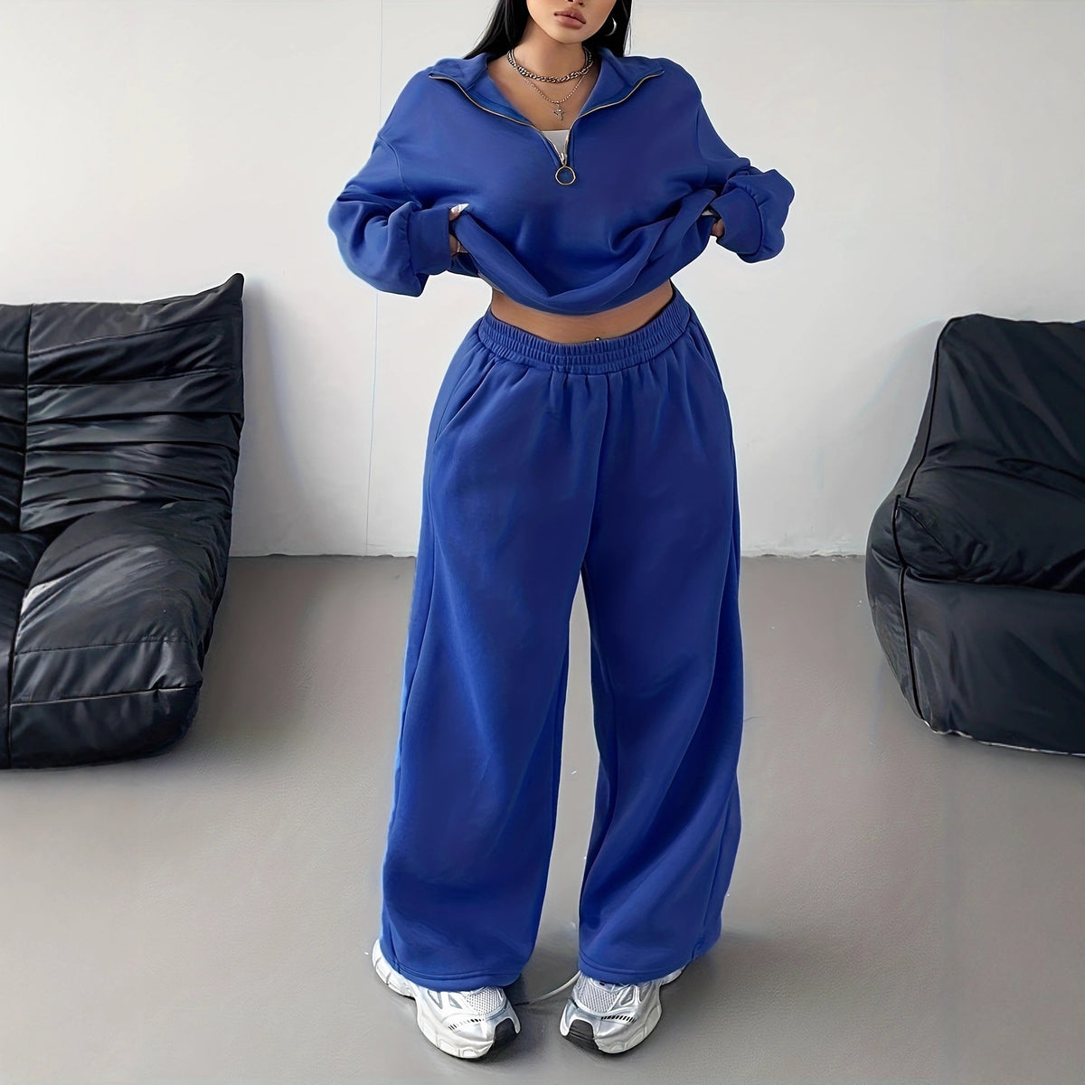 Luxe Curve Zipper Top Elastic Loose Straight Sets