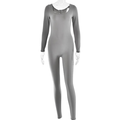 Soft High Elastic Long Sleeve U Collar Jumpsuit