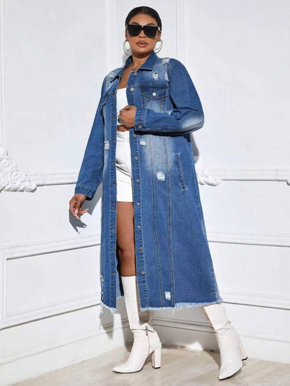 Ripped Long Sleeves Trench Denim