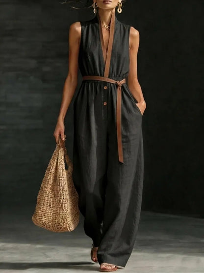 Sleeveless Jumpsuit V neck Women Wear