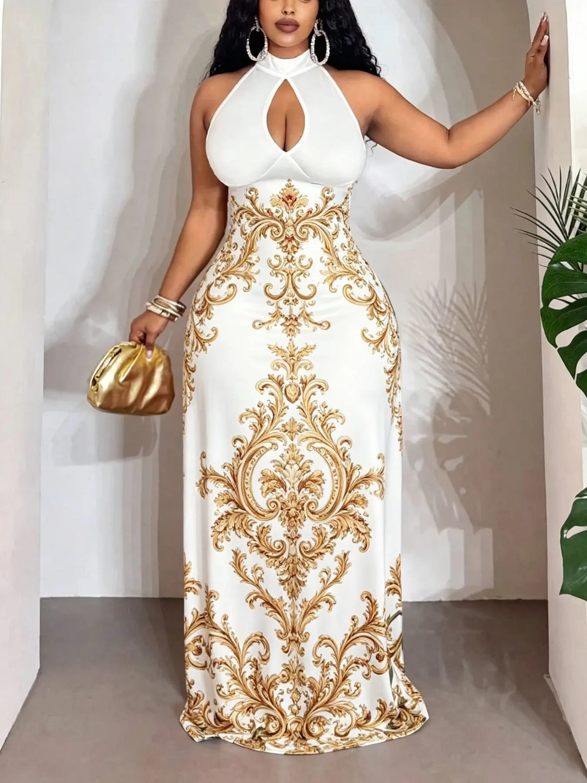 Luxe Curve Halter Hollow Cutout out Sexy Waist Trimming Sheath Dress