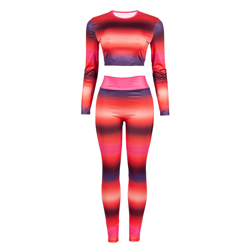 Round Neck Long Sleeved Printed Suit