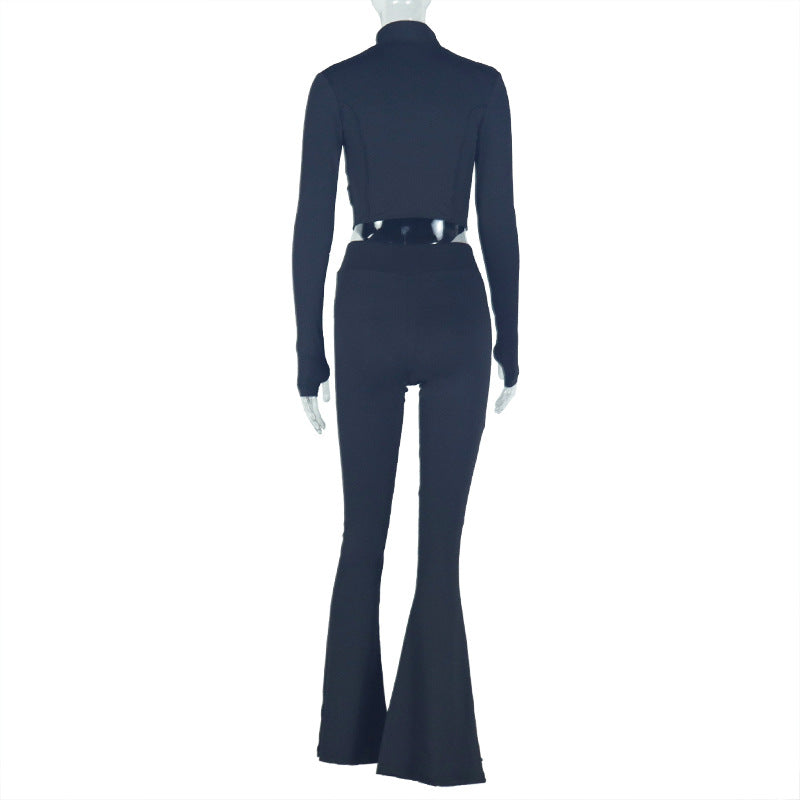 Cropped Pleated Long Sleeve Two Piece Set Trousers