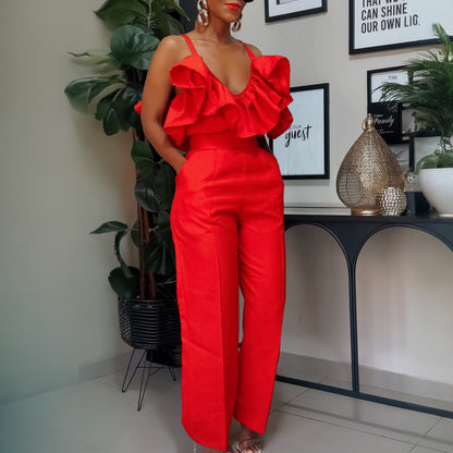 V Neck High Waist Set