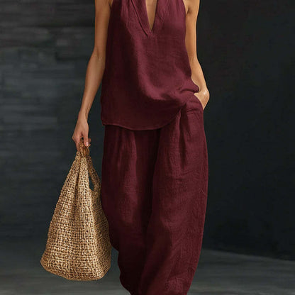 V neck Halter Casual Two Piece Sets