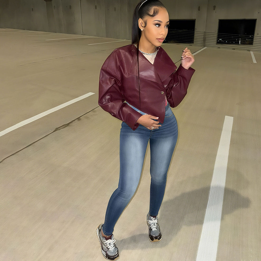 Cropped Faux Leather Jacket