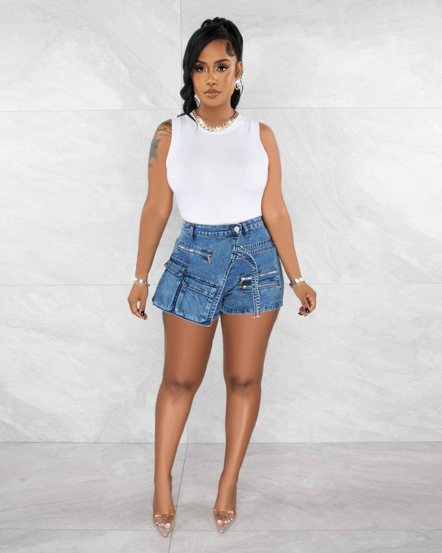 Stretch Multi Pocket Denim Shorts