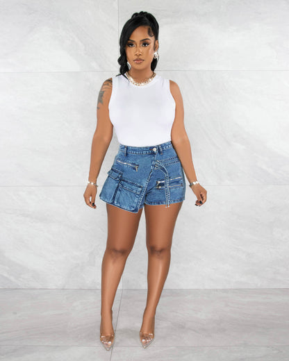 Stretch Multi Pocket Denim Shorts
