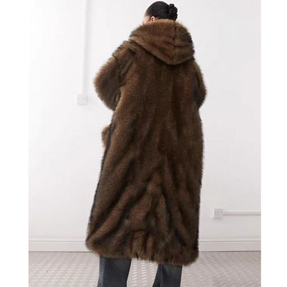 Warm Hooded Fur Trench Coat