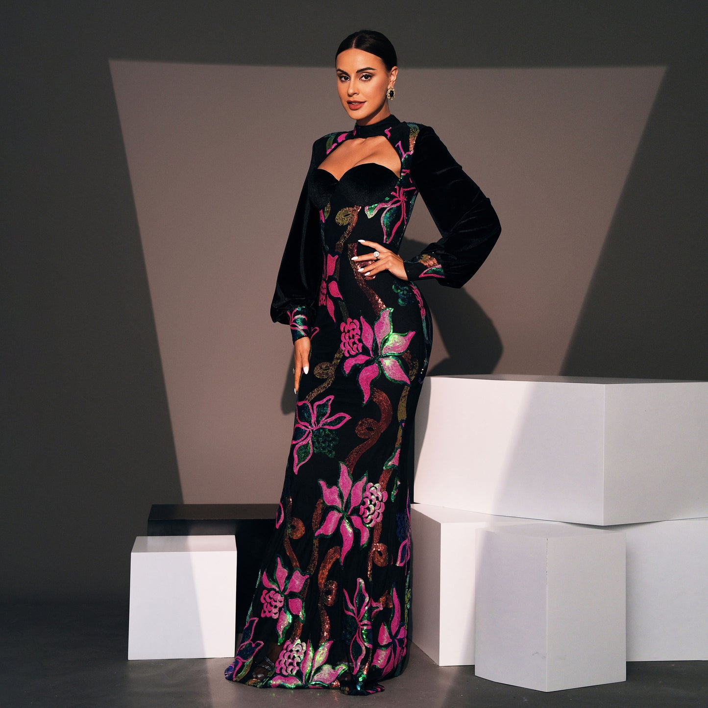 Sequin Bloom Cut-Out Dress