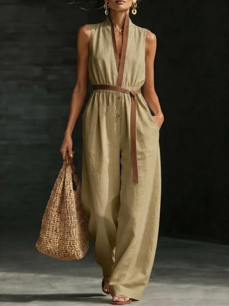 Sleeveless Jumpsuit V neck Women Wear