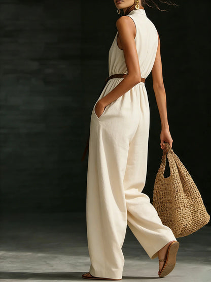 Sleeveless Jumpsuit V neck Women Wear