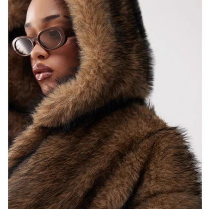 Warm Hooded Fur Trench Coat