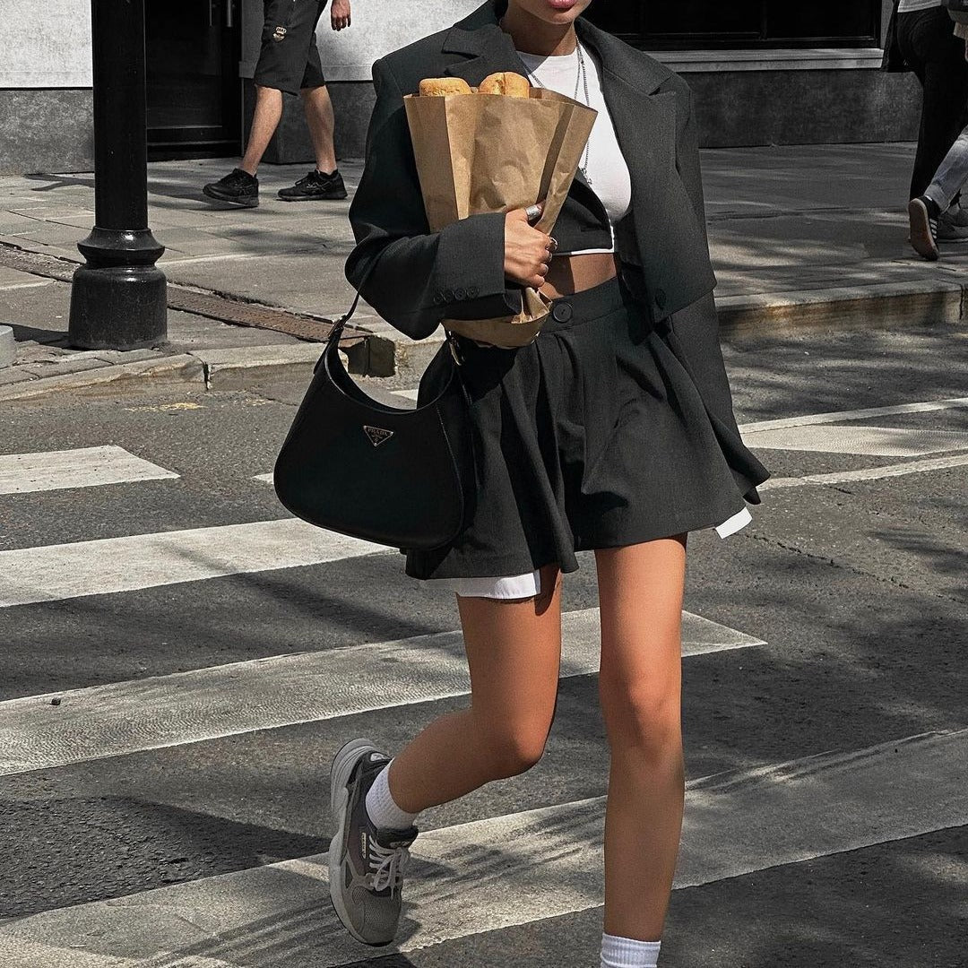 Autumn Faux High Waist Skirt Suit