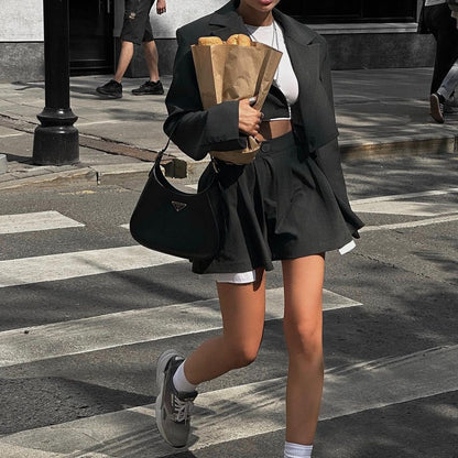 Autumn Faux High Waist Skirt Suit