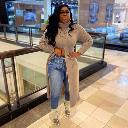 Pullover Neck Split Sweater Dress