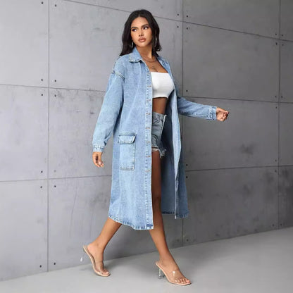 Luxe Long Denim Trench Coat