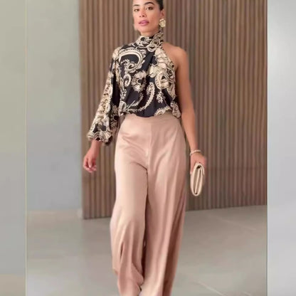 Sleeveless One Sleeve Wide Leg Set