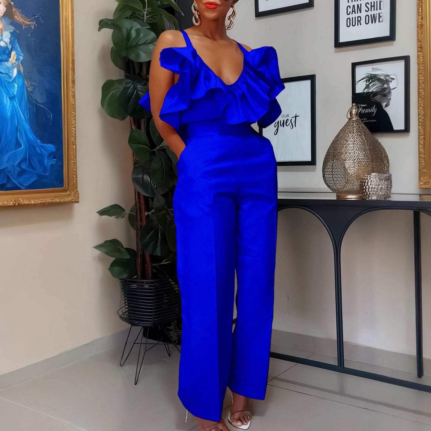 V Neck High Waist Set