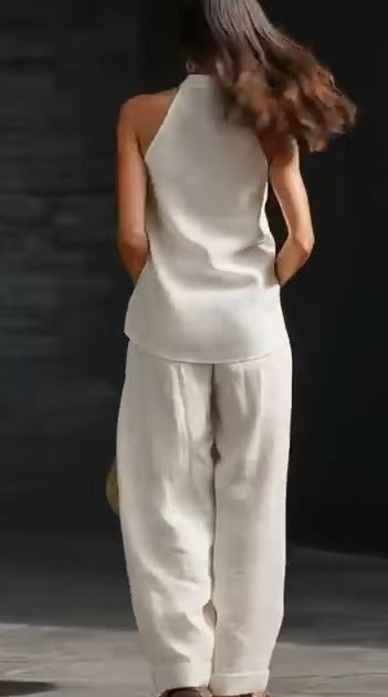 V neck Halter Casual Two Piece Sets
