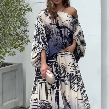 Printed Wide Leg Pant Set