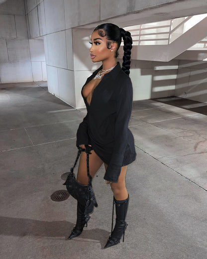 Pleated Criss Cross Shirt Dress